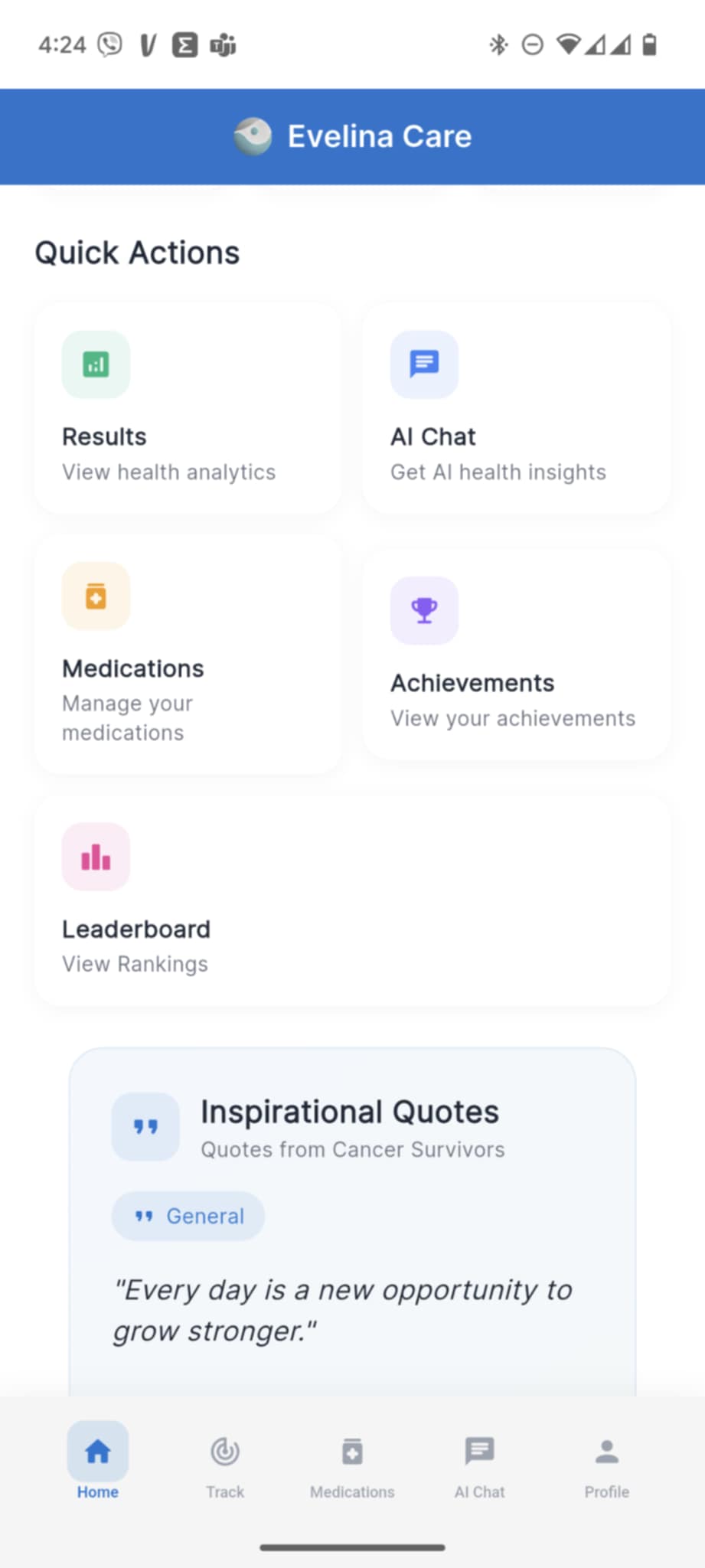 Evelina Care App Interface
